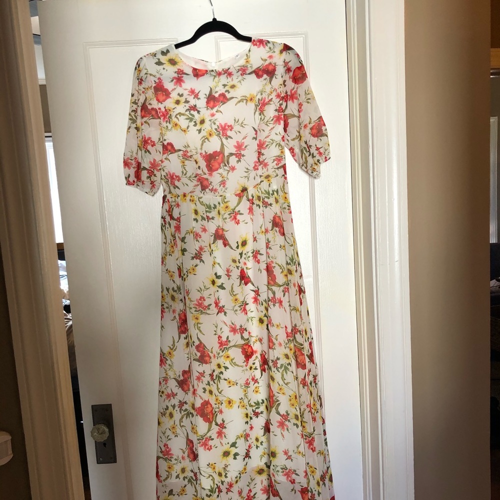 SOLD: Red & Yellow floral floor-length dress